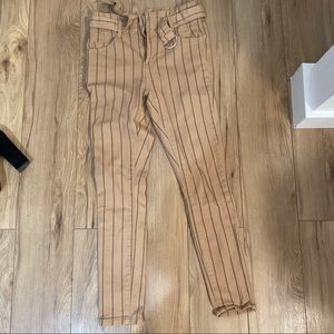 Pinstriped tan paper bag pants